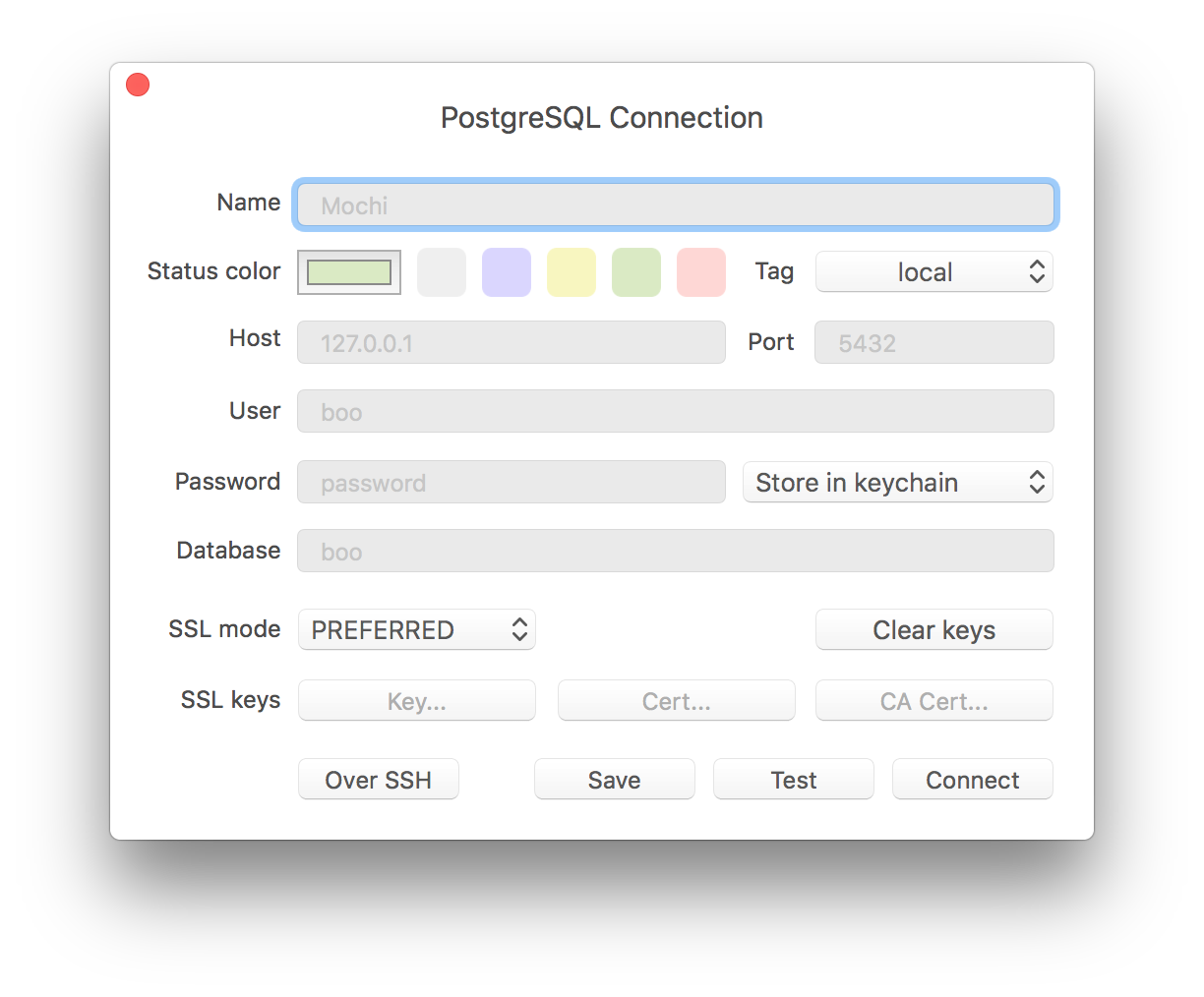 Create a new connection PostgreSQL